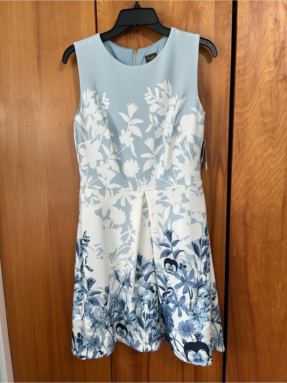 New Taylor brand Light Blue & White Floral Fit-and-Flare Dress